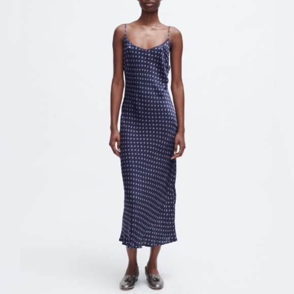 Rachel Comey Dresses & Skirts - Rachel Comey Wren Satin Polka Dot Navy Blue Slip MIdi Spring Dress Size 8